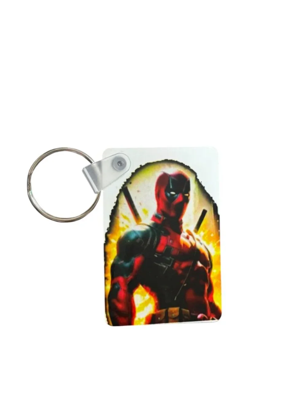 Deadpool Graphic Keychain, Rectangular MDF Superhero Theme, Colorful Print, Key